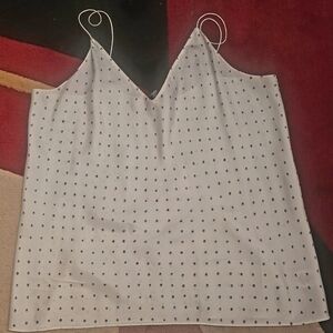 Theory Silk White Polka Dot Spaghetti Strap Cami Top